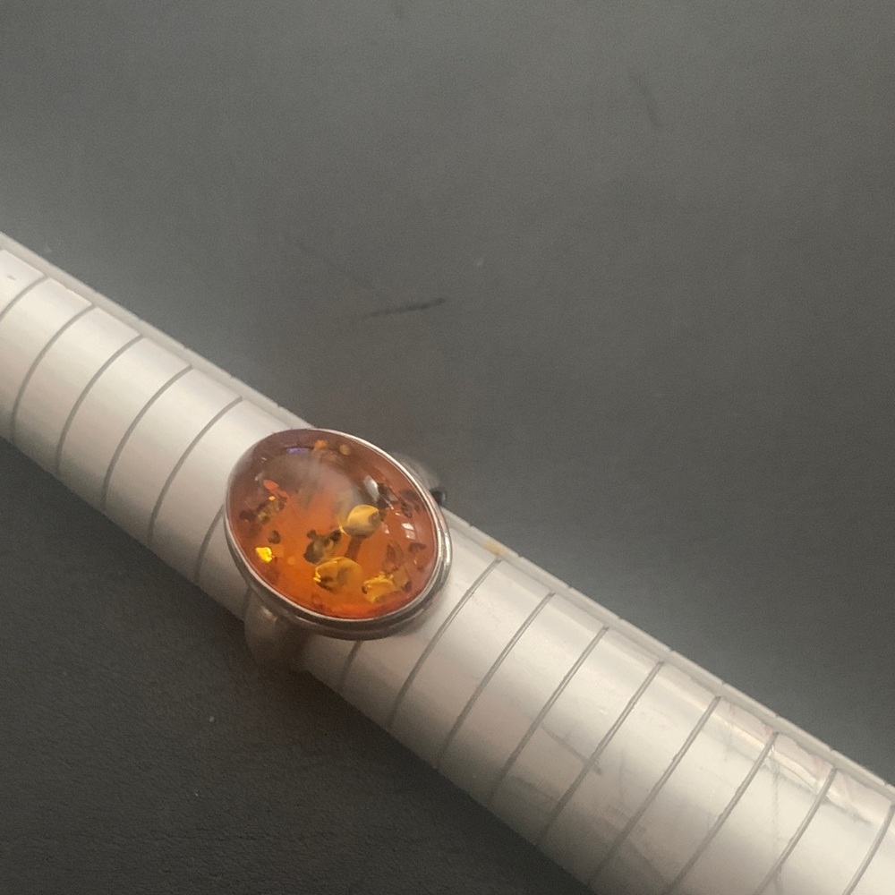 Amber Resin Oval Ring in Orange - Women Jewelry